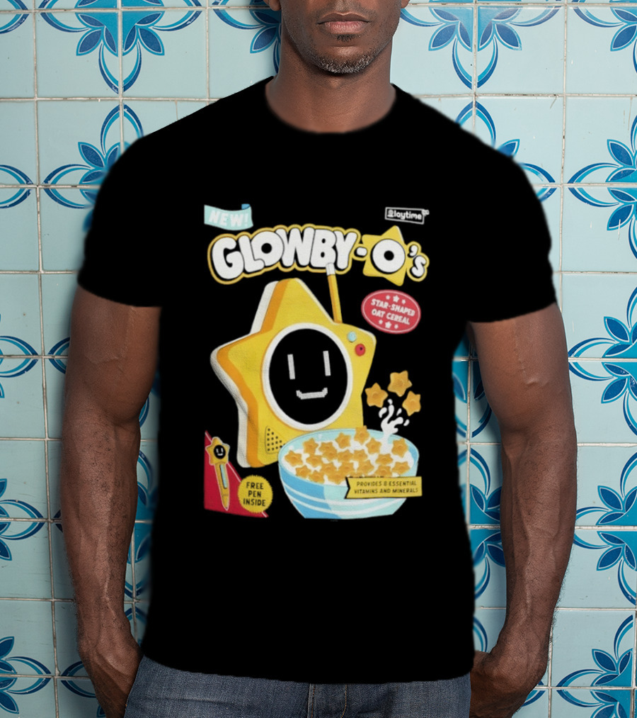 NEW Playtime Co Glowby O's Star Shaped Oat Cereal Box With Smiling Star And Bowl Of Cereal Bites T-Shirt
