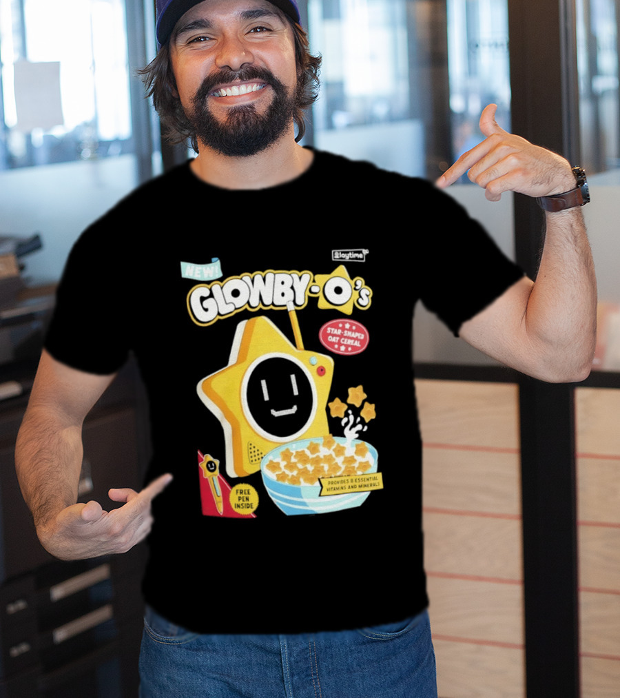 NEW Playtime Co Glowby O's Star Shaped Oat Cereal Box With Smiling Star And Bowl Of Cereal Bites T-Shirt