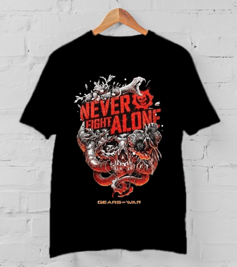 Gears Of War Never Fight Alone Skull Floral Snake T-Shirt