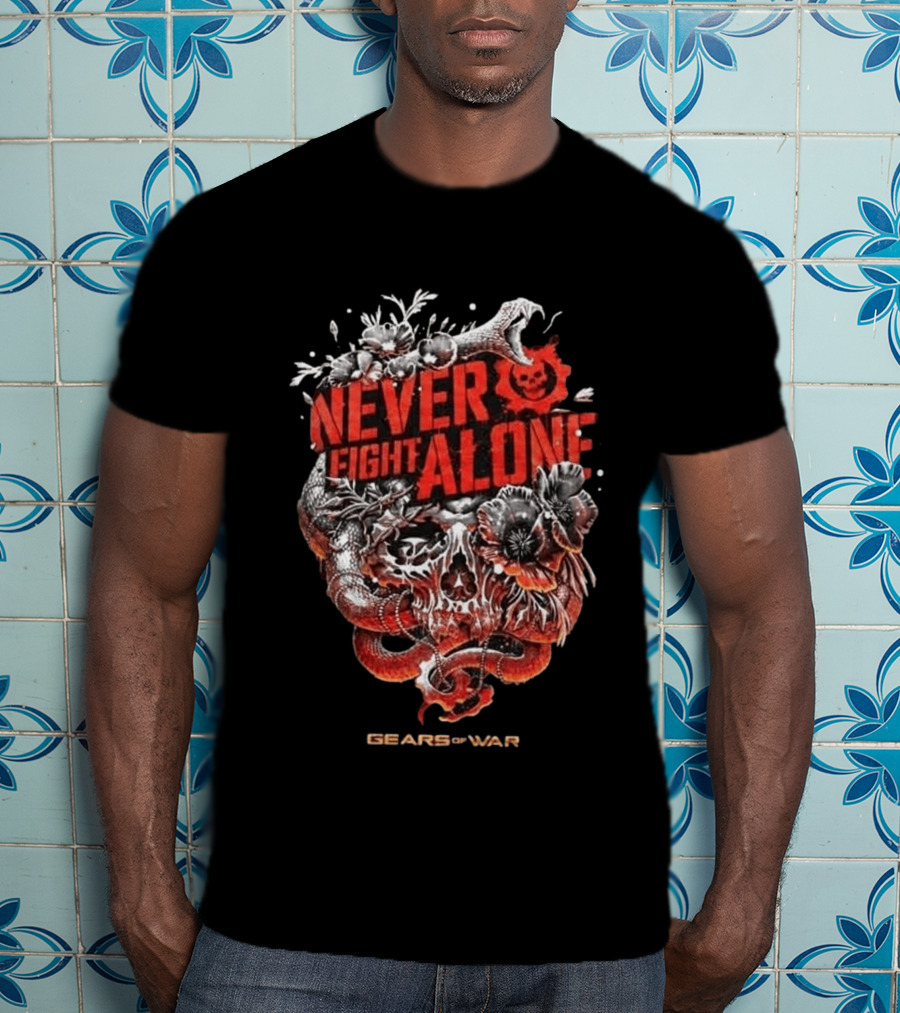 Gears Of War Never Fight Alone Skull Floral Snake T-Shirt