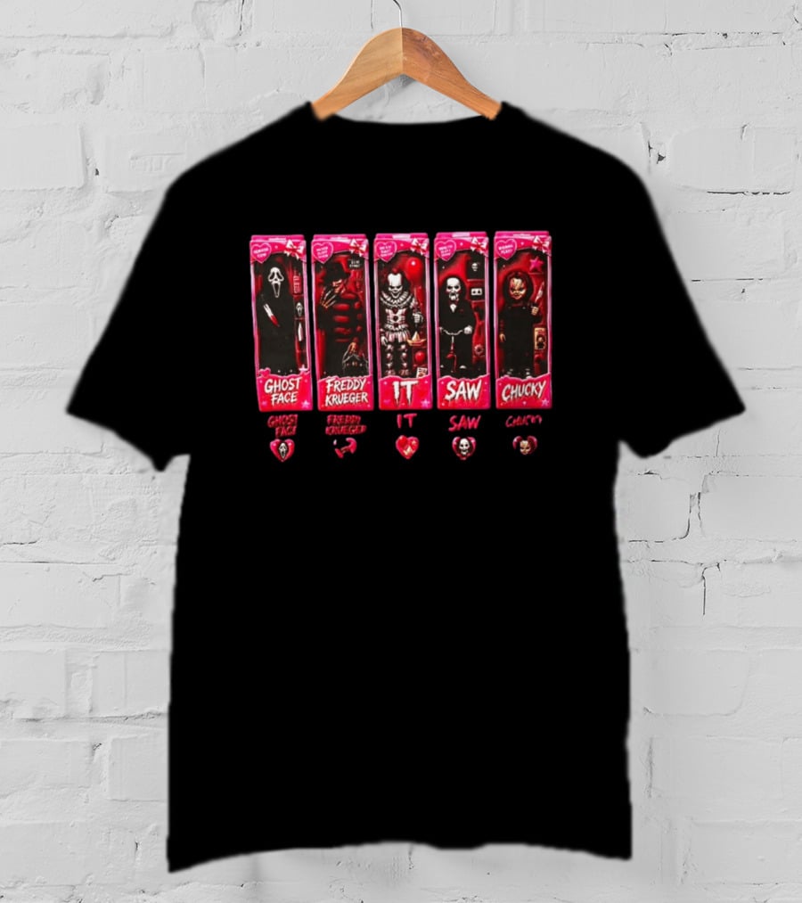 Ghost Face Freddy Krueger IT Saw Chucky Horror Characters Cards Collectible Toy Box Hearts T-Shirt