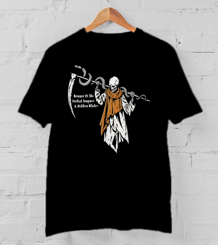 Beware Of The Forked Tongues And Hidden Blades Grim Reaper Snake T-Shirt