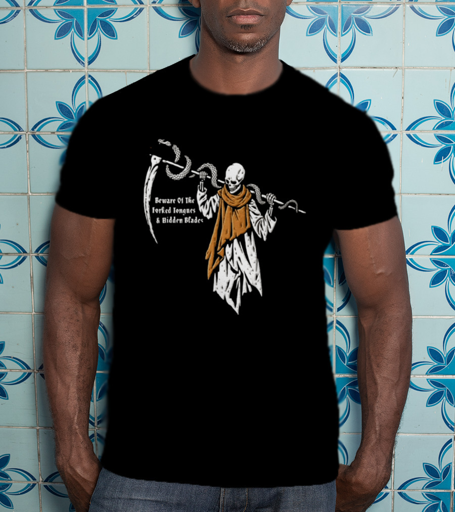 Beware Of The Forked Tongues And Hidden Blades Grim Reaper Snake T-Shirt