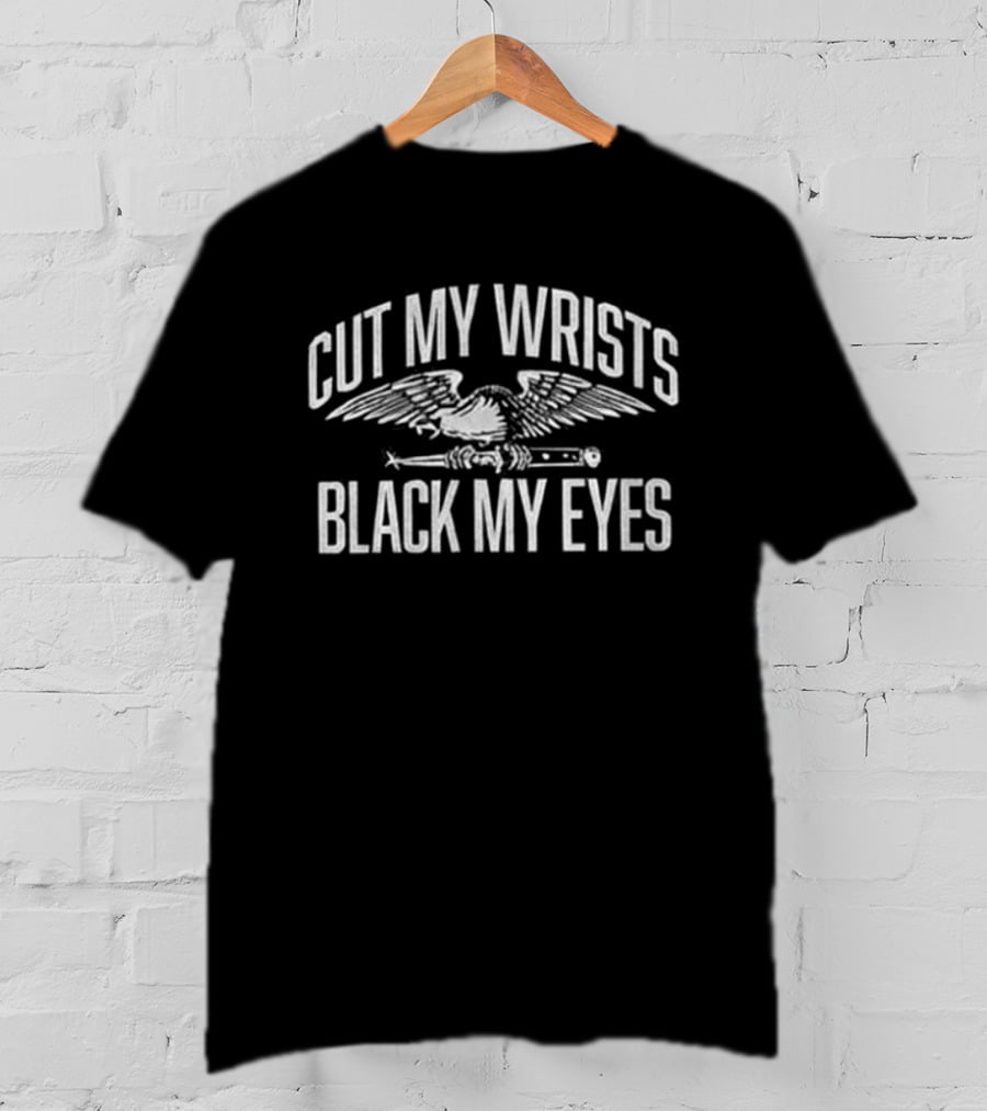 Hawthorne Heights Cut My Wrists Black My Eyes Text With Eagle T-Shirt