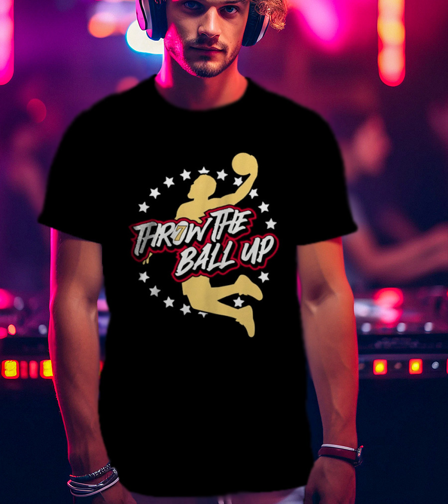 Throw The Ball Up Basketball Player Silhouette With Stars T-Shirt