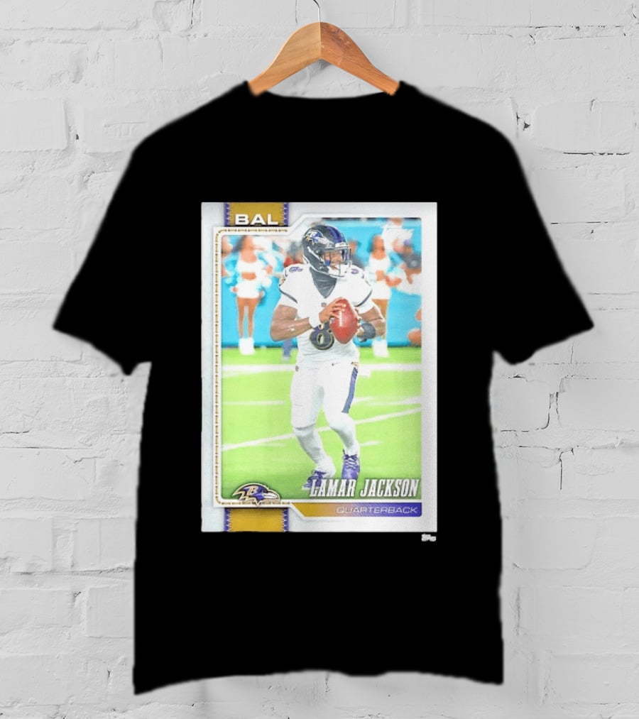 Lamar Jackson Baltimore Ravens Quarterback Topps Trading Card Authentic NFL Edition T-Shirt