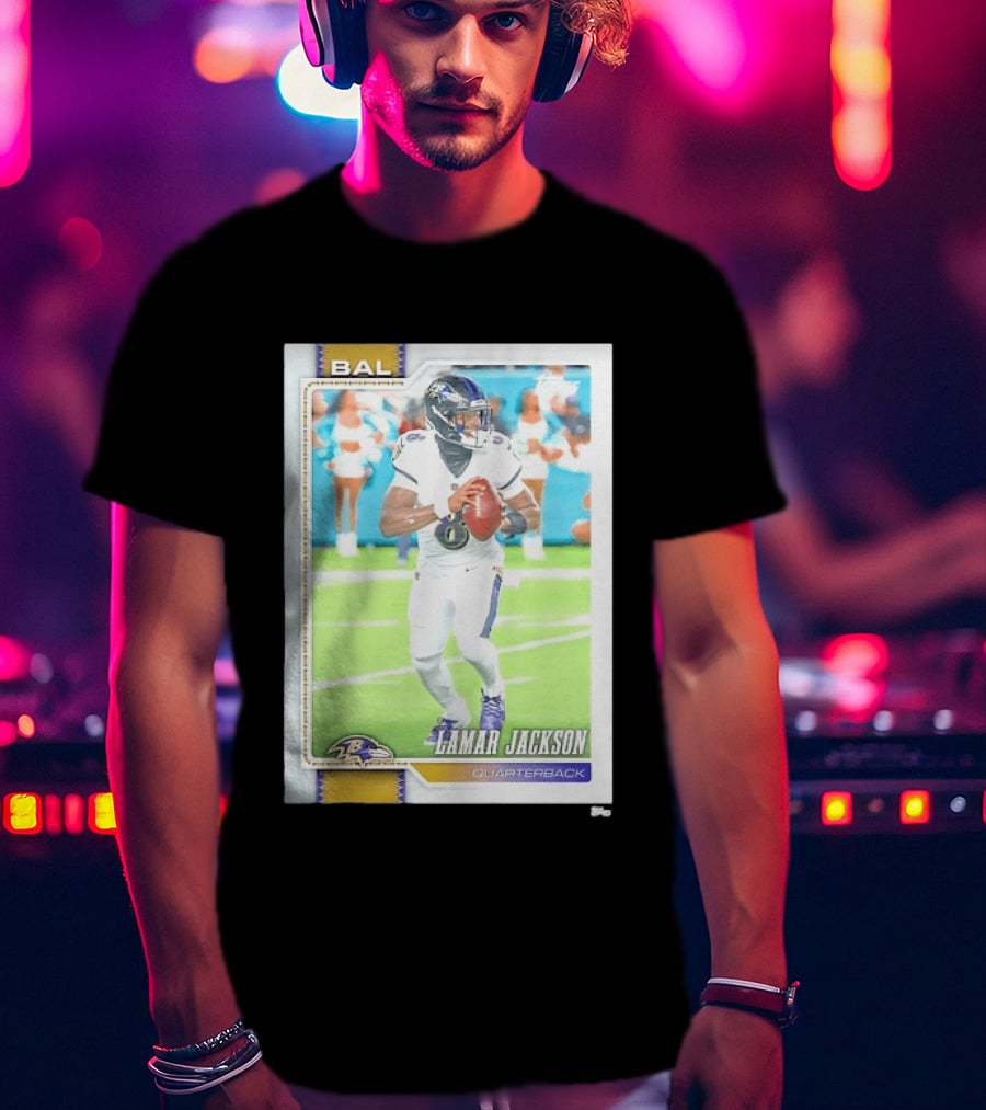 Lamar Jackson Baltimore Ravens Quarterback Topps Trading Card Authentic NFL Edition T-Shirt
