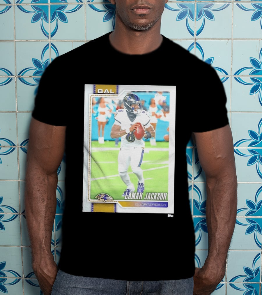 Lamar Jackson Baltimore Ravens Quarterback Topps Trading Card Authentic NFL Edition T-Shirt