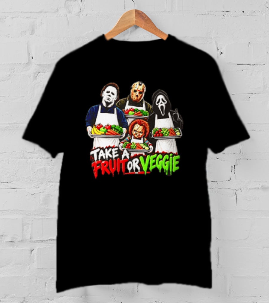 Michael Myers Jason Voorhees Ghostface Chucky Horror Movie Take A Fruit Or Veggie T-Shirt