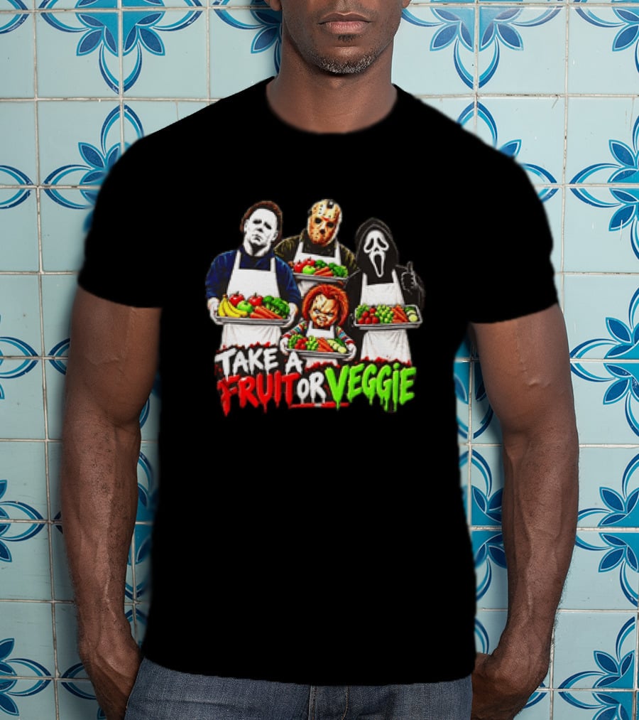 Michael Myers Jason Voorhees Ghostface Chucky Horror Movie Take A Fruit Or Veggie T-Shirt