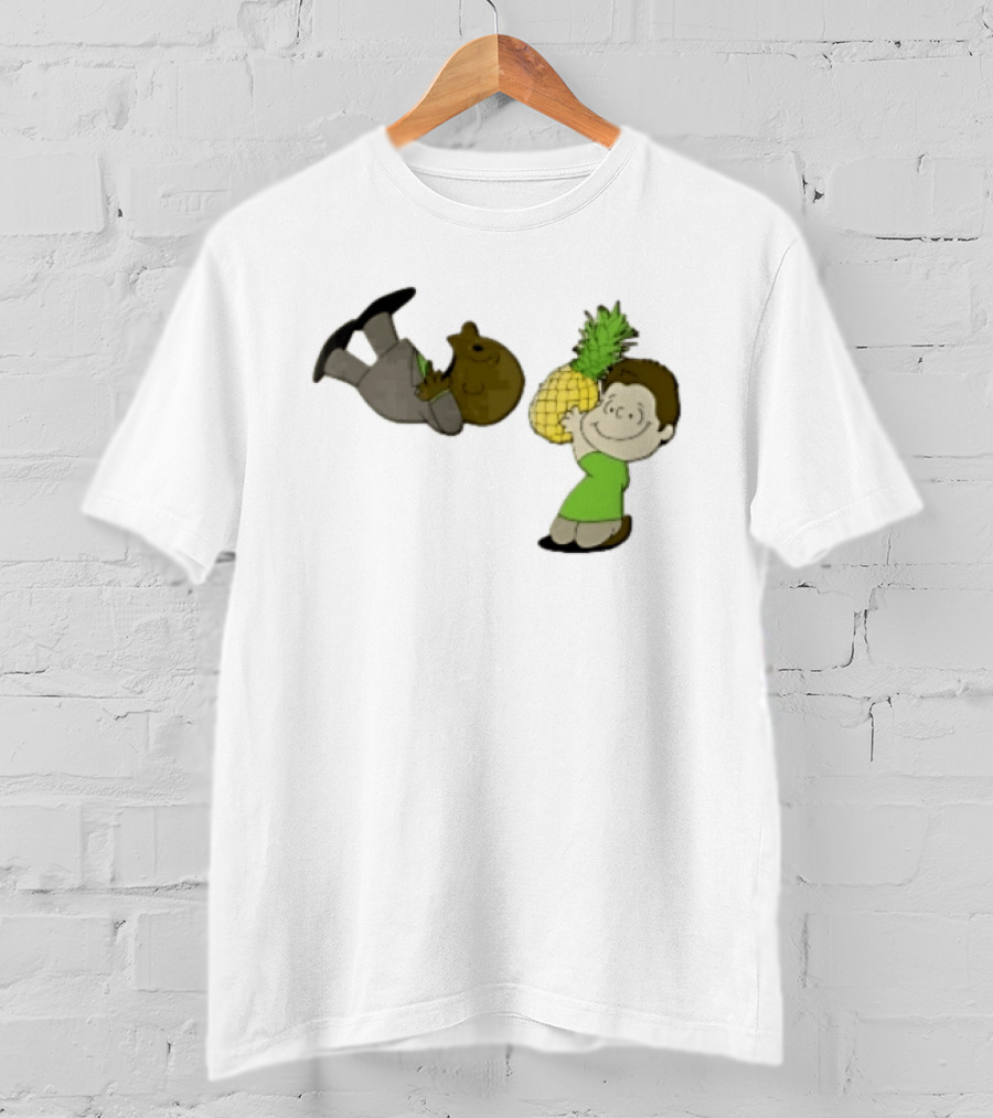 Cartoon Smiling Boy With Upside Down Pineapple Suit Person T-Shirt
