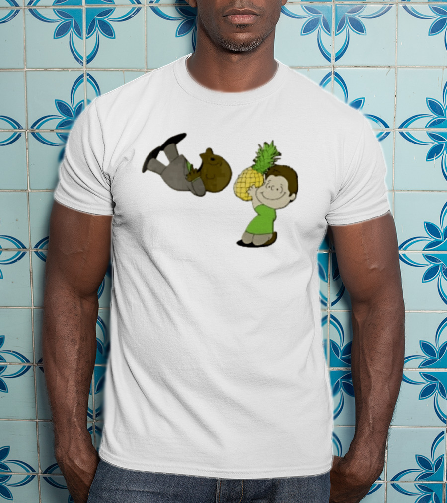 Cartoon Smiling Boy With Upside Down Pineapple Suit Person T-Shirt