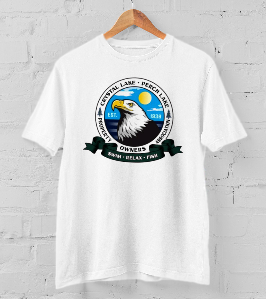 Crystal Lake Perch Lake Property Owners Association Eagle Emblem Est. 1939 Swim Relax Fish T-Shirt