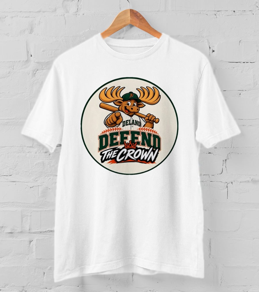 Delano A's Moose Character Baseball Defend The Crown T-Shirt