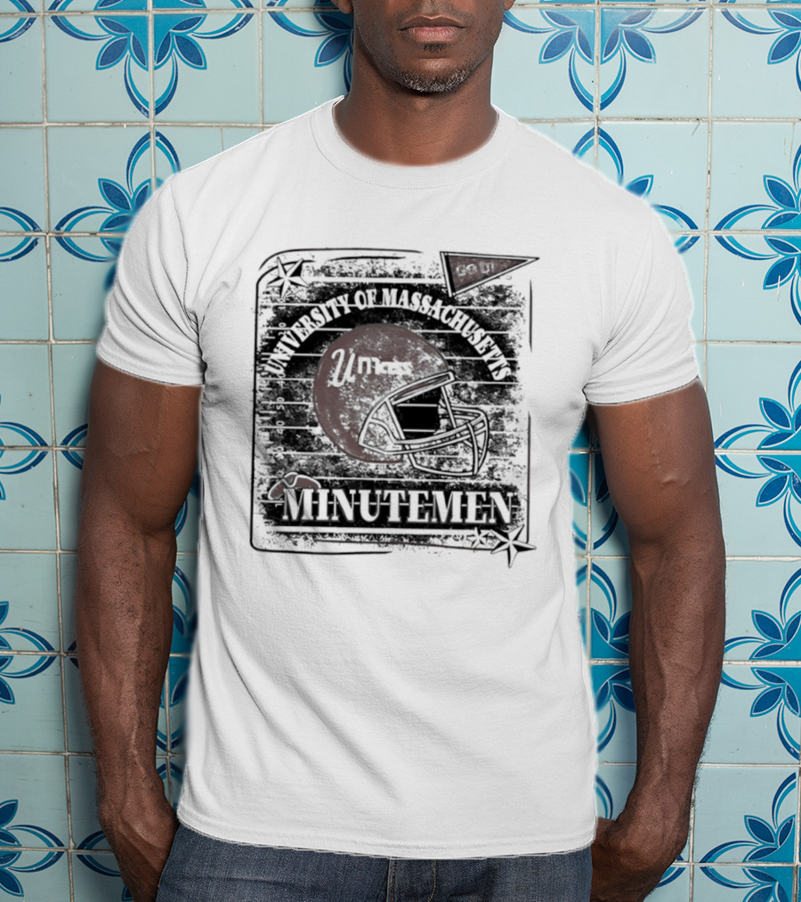 University Of Massachusetts Minutemen Distressed Football Helmet T-Shirt