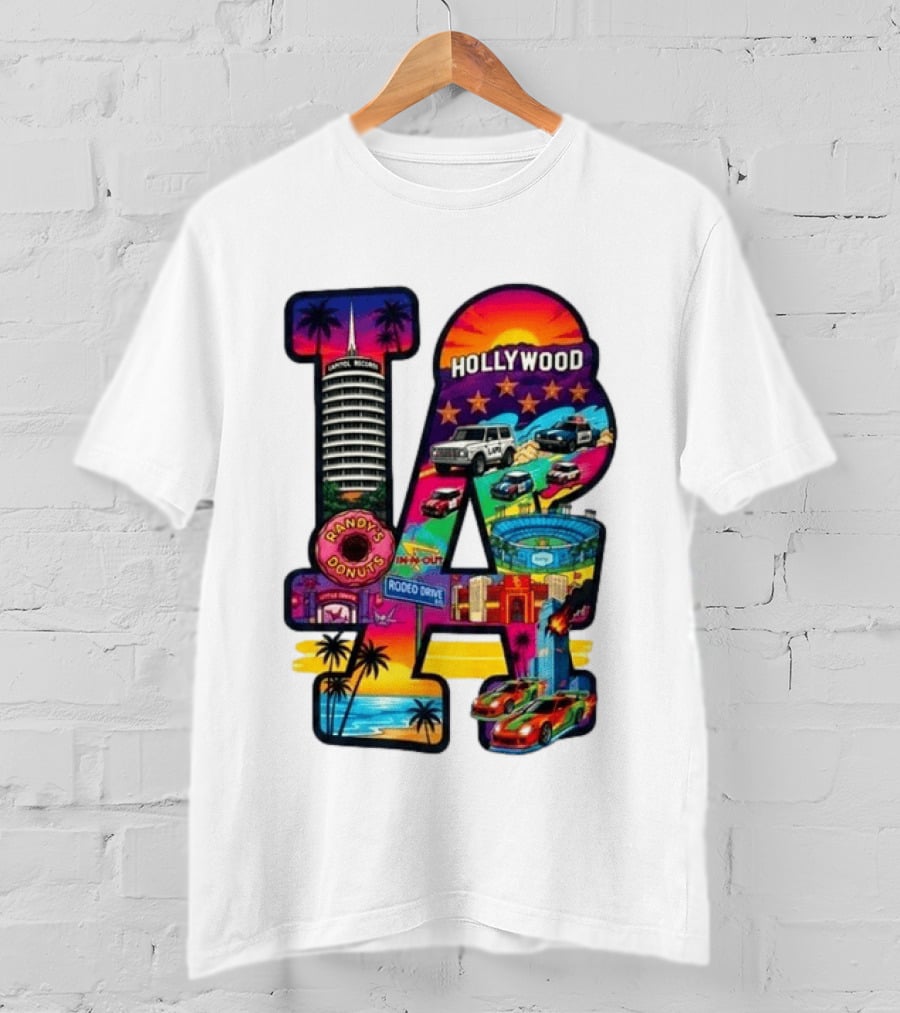 Los Angeles Hollywood Randy's Donuts Rodeo Drive Palm Trees Dodgers Stadium T-Shirt