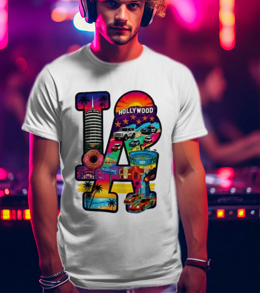 Los Angeles Hollywood Randy's Donuts Rodeo Drive Palm Trees Dodgers Stadium T-Shirt