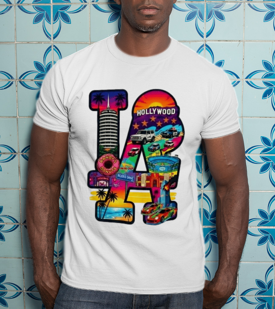 Los Angeles Hollywood Randy's Donuts Rodeo Drive Palm Trees Dodgers Stadium T-Shirt