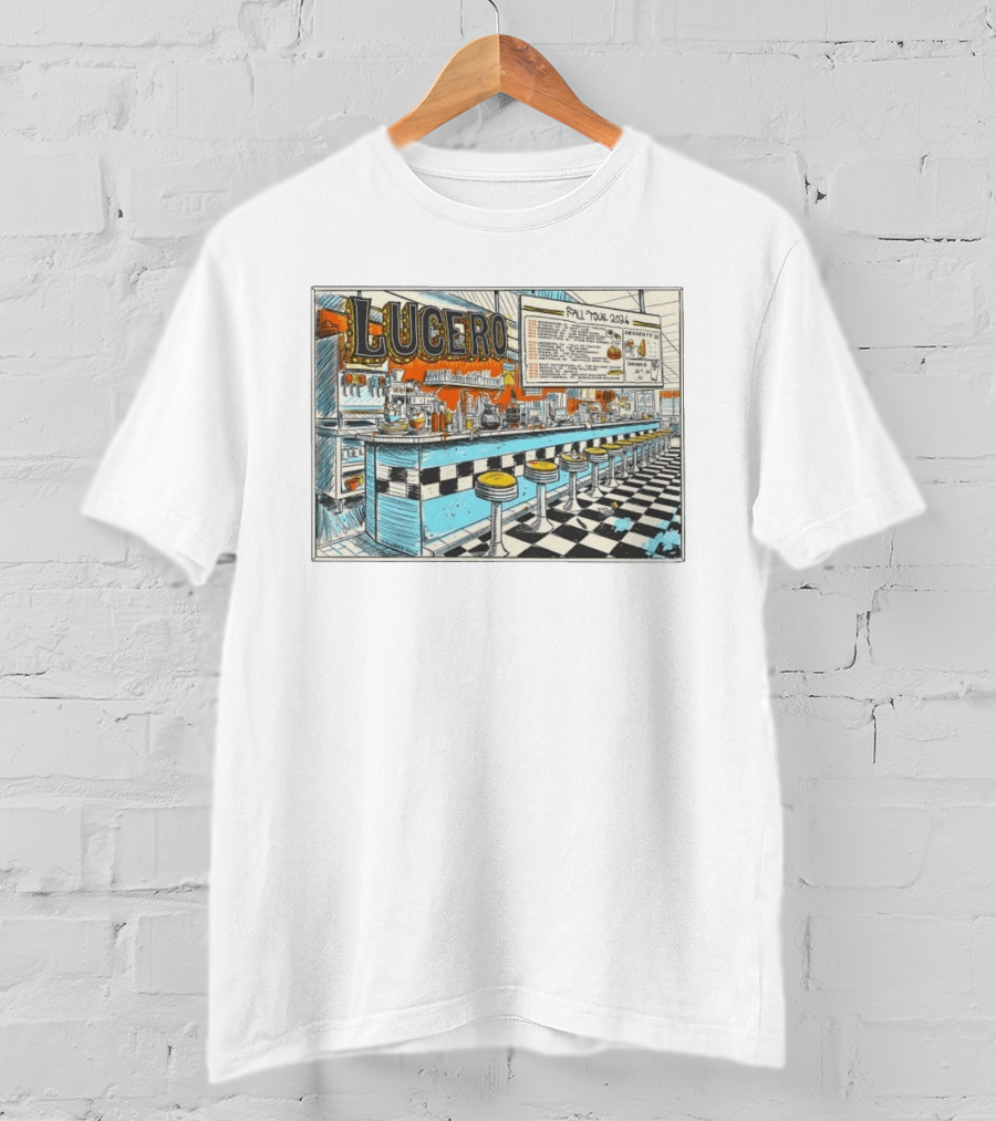 Lucero Fall Tour 2026 Diner Indie Rock Showdeer Vintage Americana Scenery T-Shirt