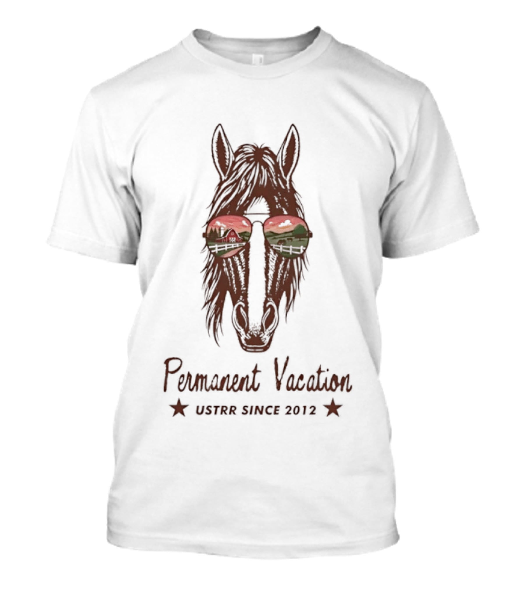 Permanent Vacation Horse USTRR Since 2012 Sunset Glasses T-Shirt