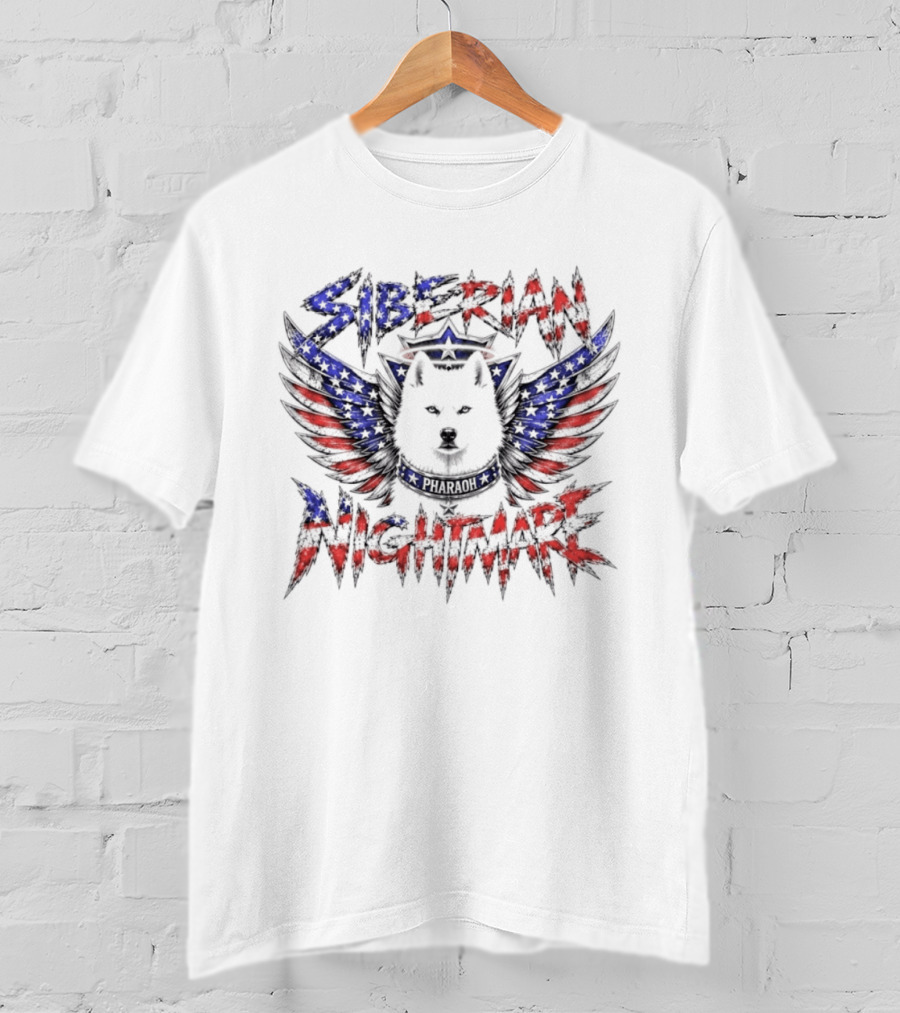 Siberian Nightmare Husky Wings American Flag T-Shirt