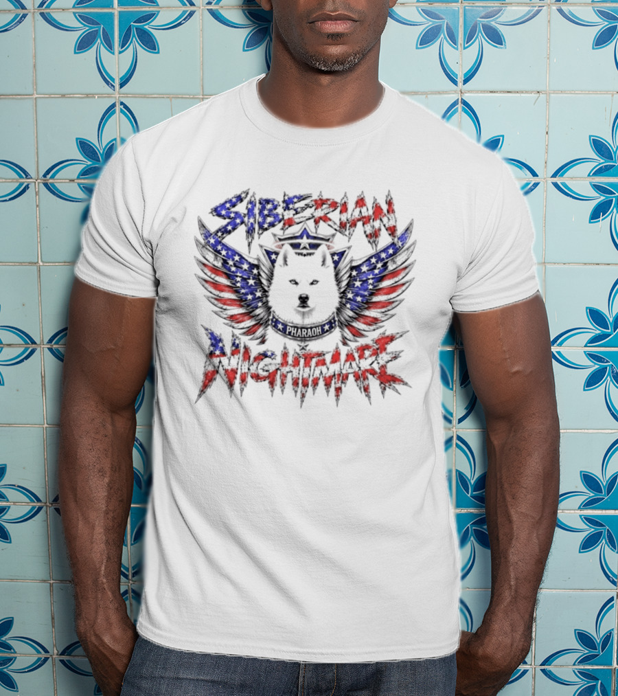 Siberian Nightmare Husky Wings American Flag T-Shirt