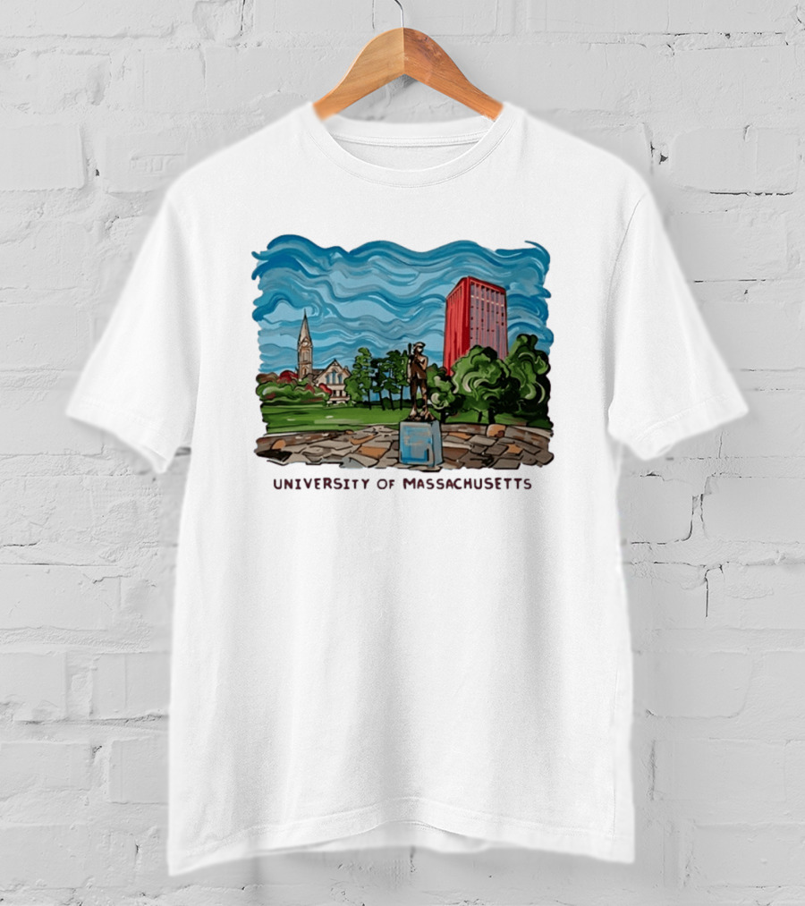 University Of Massachusetts Landmark Campus Scene Tower And Trees T-Shirt