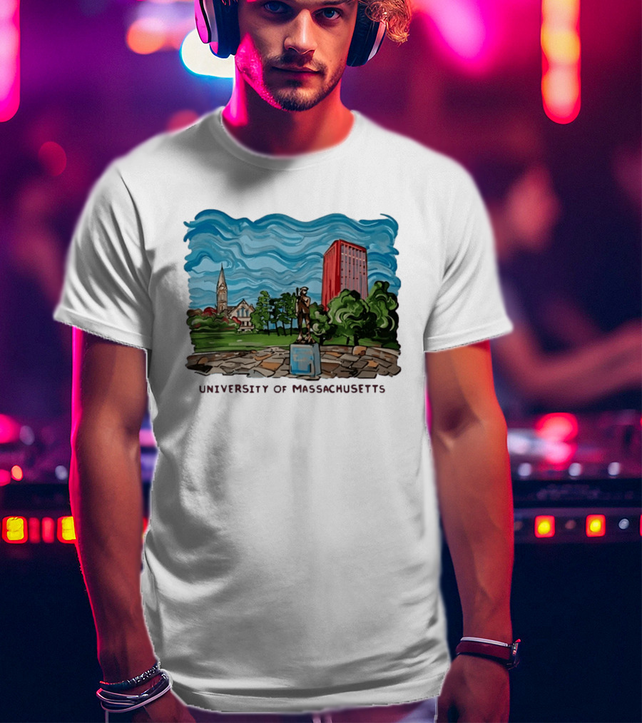 University Of Massachusetts Landmark Campus Scene Tower And Trees T-Shirt
