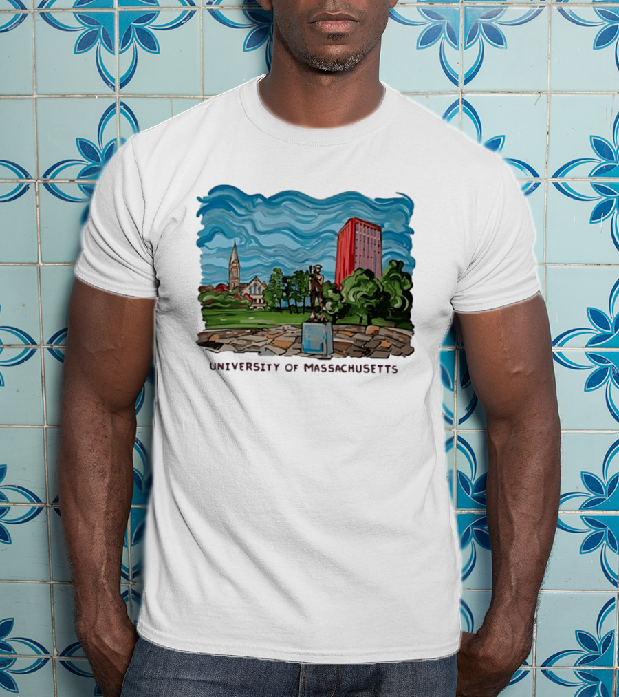 University Of Massachusetts Landmark Campus Scene Tower And Trees T-Shirt