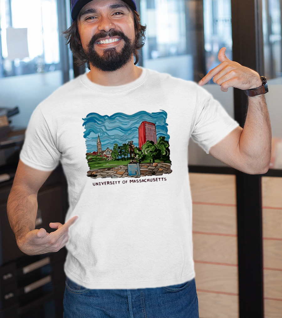 University Of Massachusetts Landmark Campus Scene Tower And Trees T-Shirt