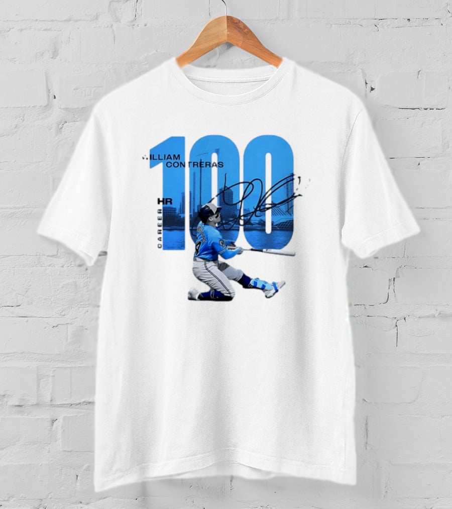 William Contreras Milwaukee Brewers 100 HR Milestone Signature T-Shirt