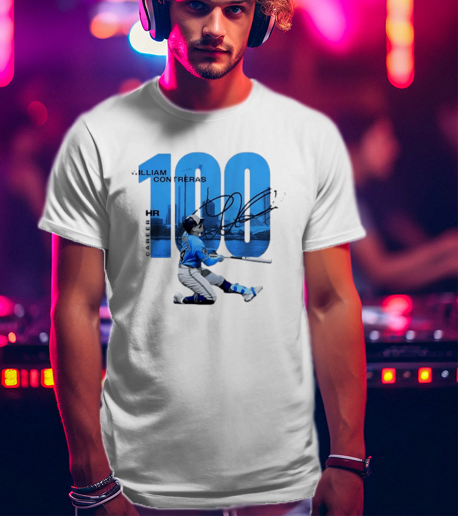 William Contreras Milwaukee Brewers 100 HR Milestone Signature T-Shirt