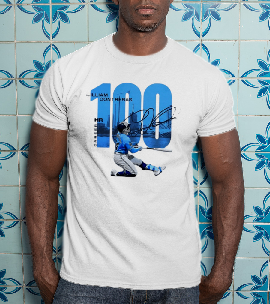 William Contreras Milwaukee Brewers 100 HR Milestone Signature T-Shirt