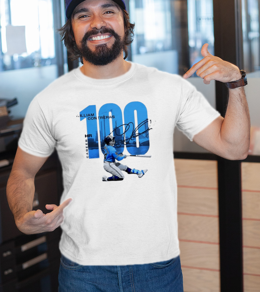 William Contreras Milwaukee Brewers 100 HR Milestone Signature T-Shirt