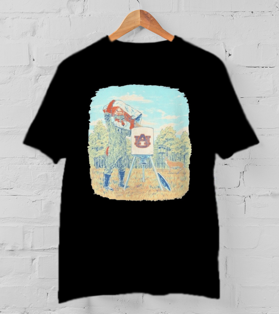 Aubie The Tiger Auburn University Deer Hunting Scene With Feeder And Deer T-Shirt