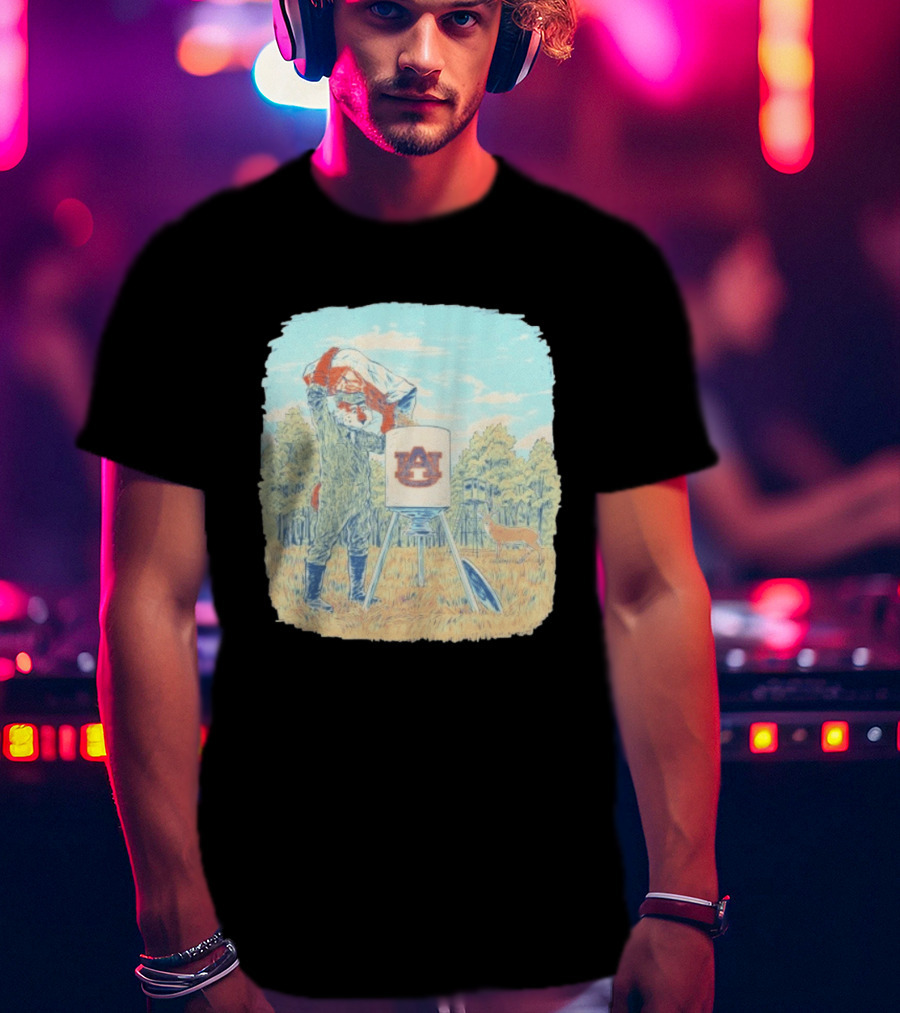 Aubie The Tiger Auburn University Deer Hunting Scene With Feeder And Deer T-Shirt