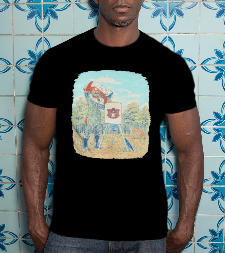Aubie The Tiger Auburn University Deer Hunting Scene With Feeder And Deer T-Shirt