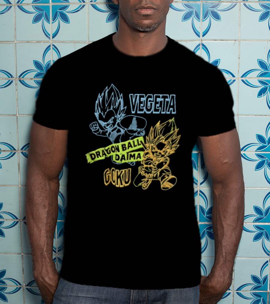 Dragon Ball Daima Vegeta Goku Neon Line Anime Characters Action Poses T-Shirt