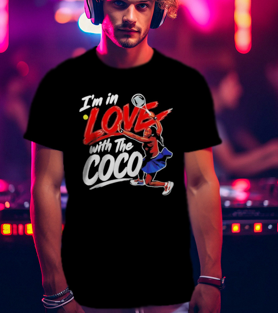 I'm In Love With The Coco Tennis Slam Action Bold Red And White T-Shirt