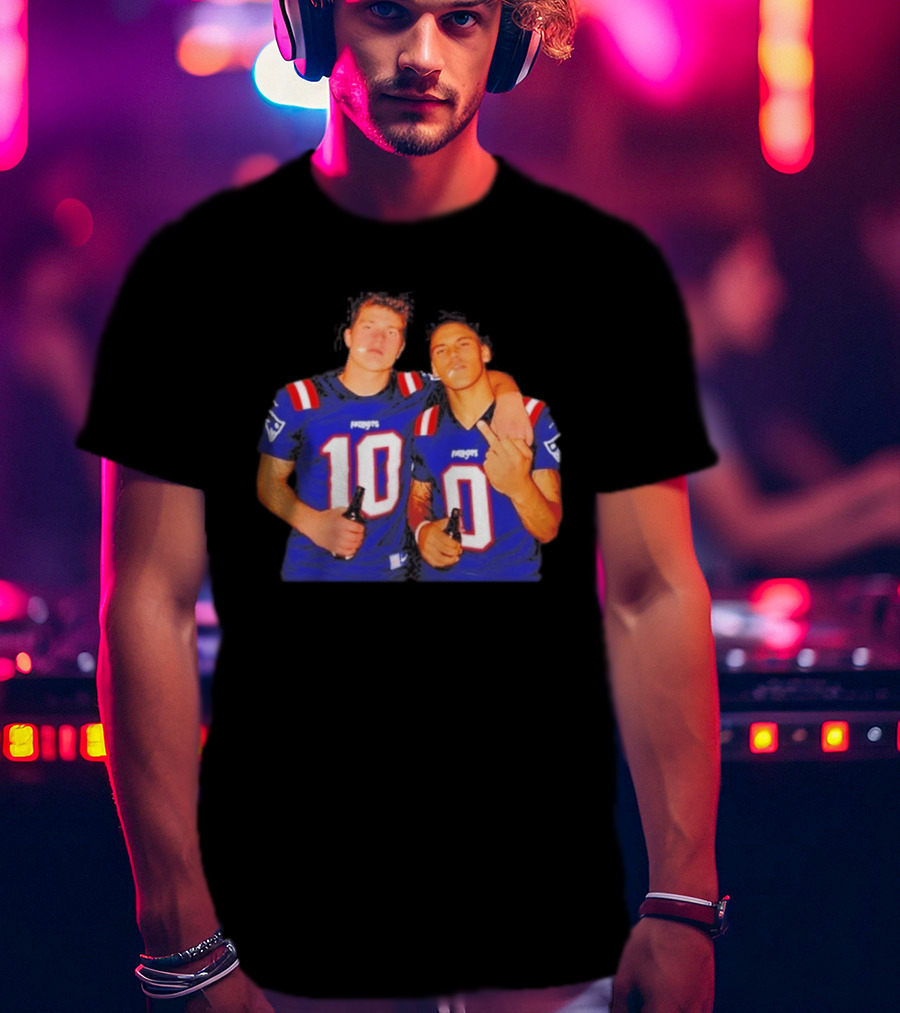 New England Patriots Drake Maye Christian Gonzalez Middle Finger Beer T-Shirt