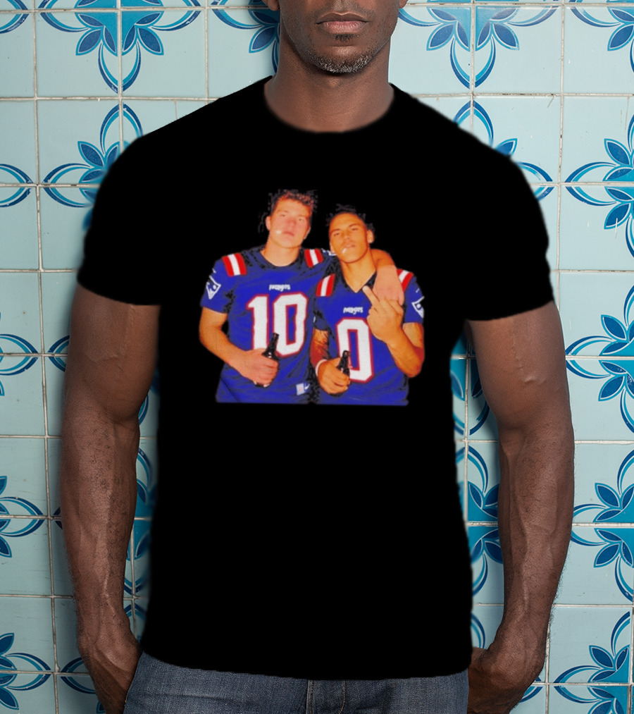 New England Patriots Drake Maye Christian Gonzalez Middle Finger Beer T-Shirt