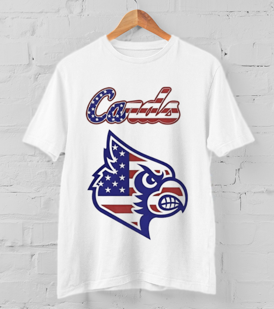 Cards American Flag Cardinal Head Stars Stripes T-Shirt