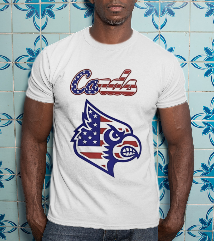 Cards American Flag Cardinal Head Stars Stripes T-Shirt