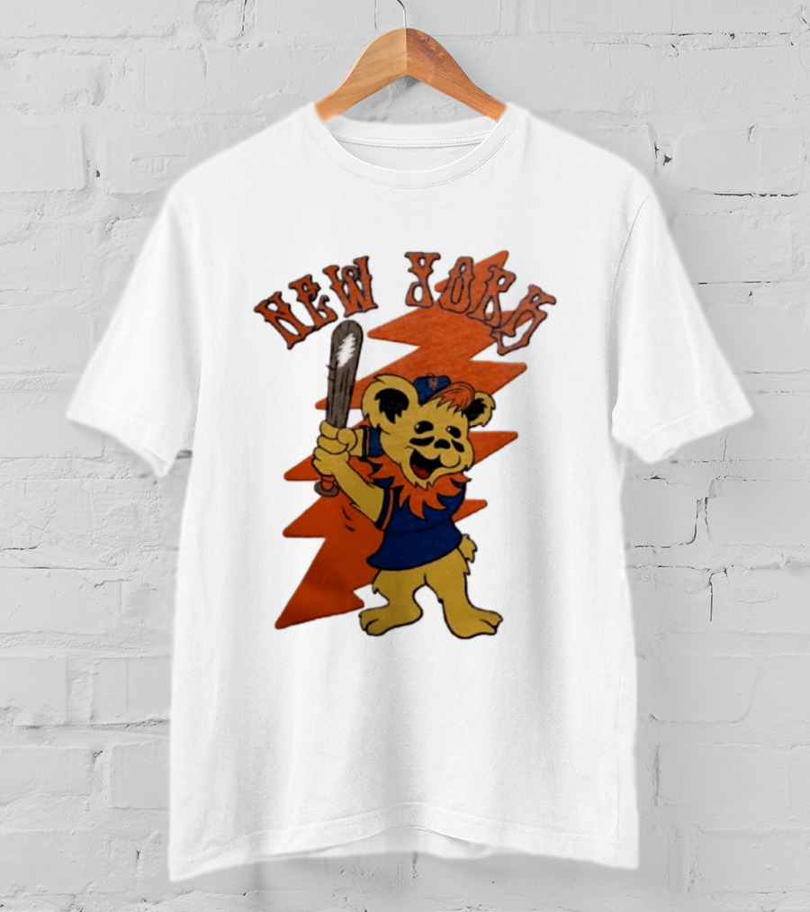 New York Grateful Dead Dancing Bear Batting Baseball Mets MLB T-Shirt