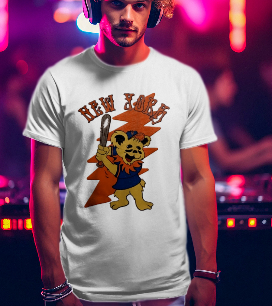 New York Grateful Dead Dancing Bear Batting Baseball Mets MLB T-Shirt