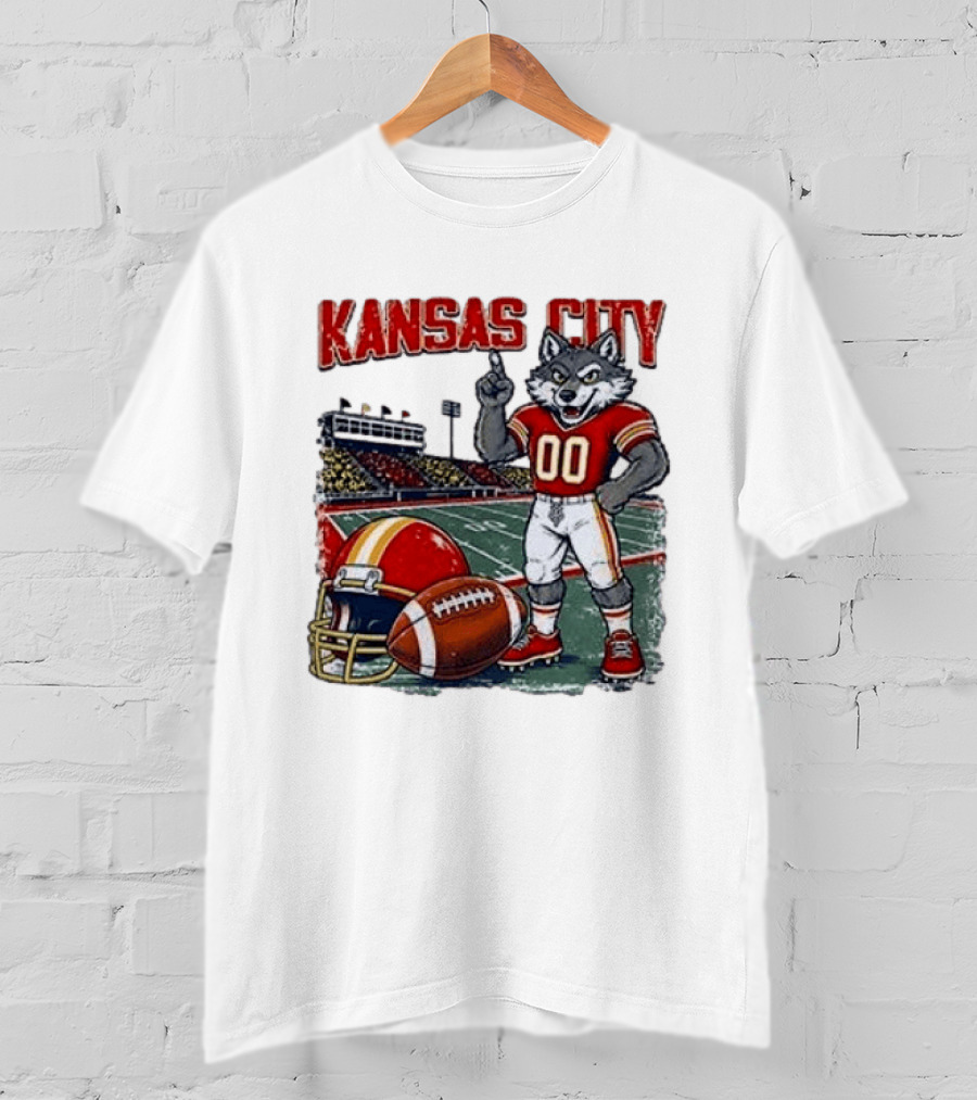 Kansas City Chiefs Wolf Mascot Football Stadium Scene T-Shirt