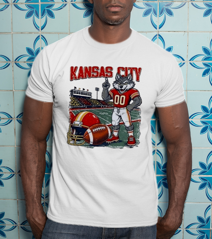 Kansas City Chiefs Wolf Mascot Football Stadium Scene T-Shirt