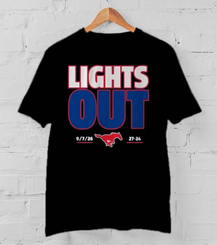 SMU Mustangs Football Lights Out 9 7 26 27 24 T-Shirt