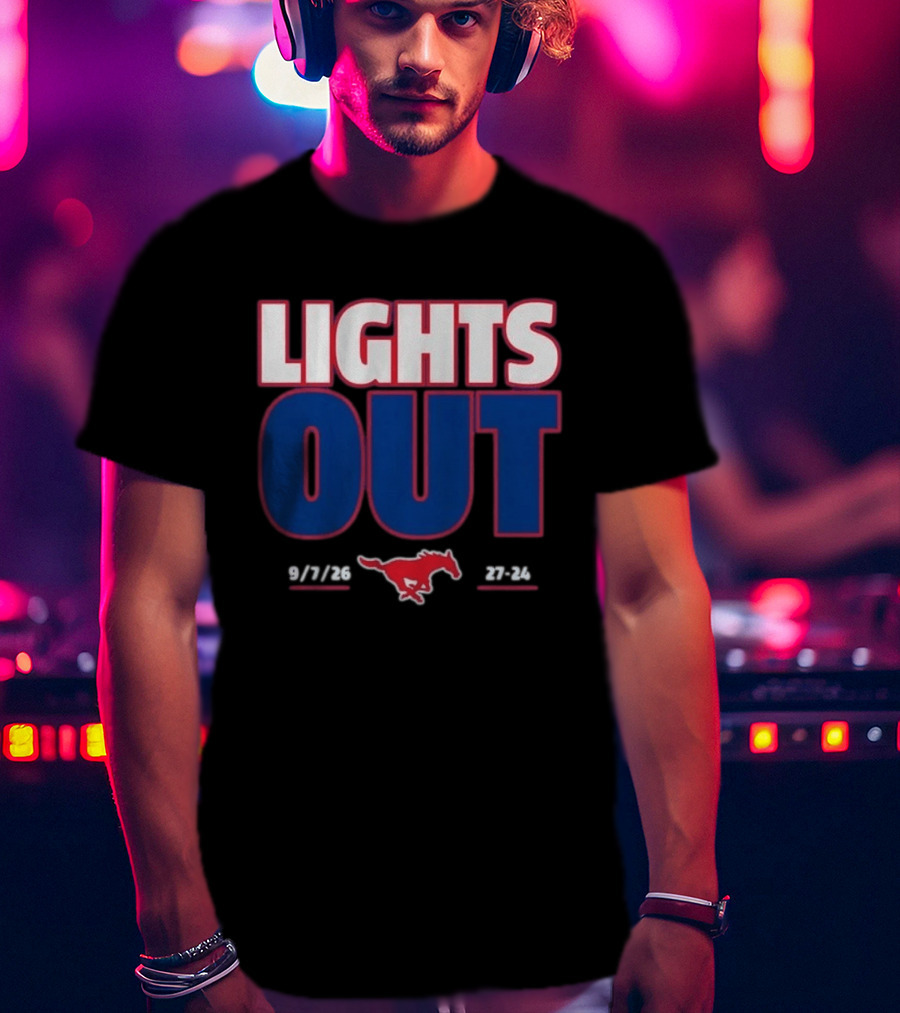 SMU Mustangs Football Lights Out 9 7 26 27 24 T-Shirt