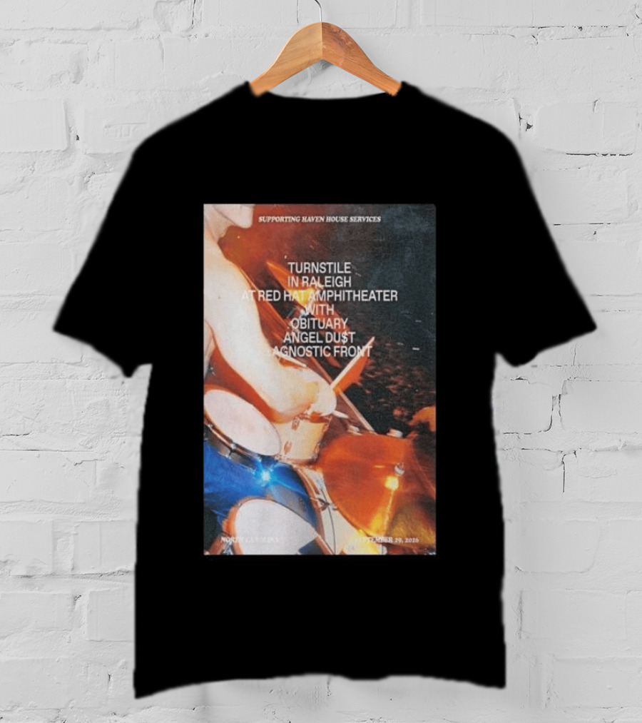Turnstile Raleigh Red Hat Amphitheater September 29 2026 Obituary Angel Dust Agnostic Front Concert Supporting Haven House Services T-Shirt